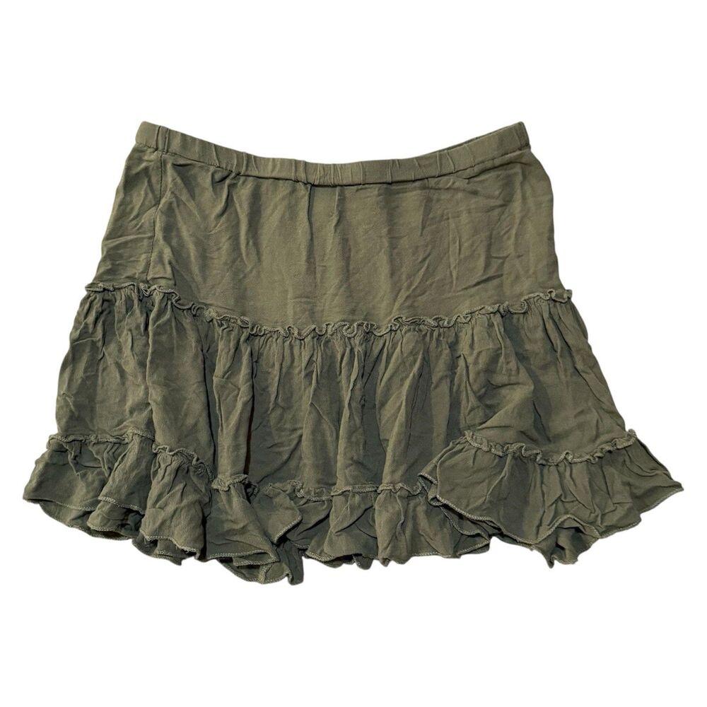 Princess Polly Green Ruffle Tiered Mini Skirt Cotton Elastic Waist Womens 12 - Picture 2 of 4